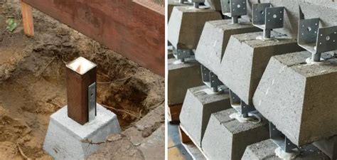 concrete pier blocks with metal brackets|pier block with adjustable bracket.